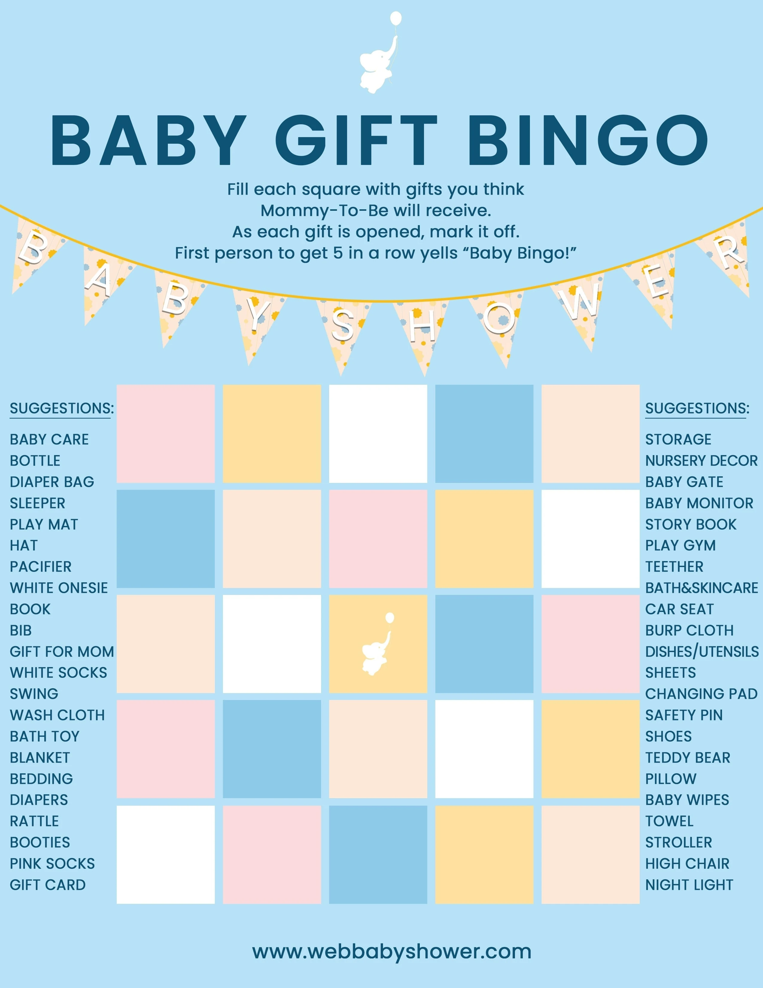 WebBabyShower Baby Gift Bingo Blue
