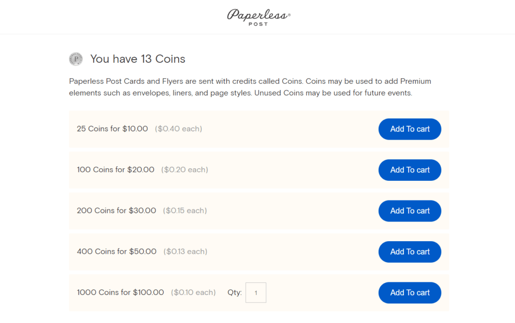 paperless post coins page