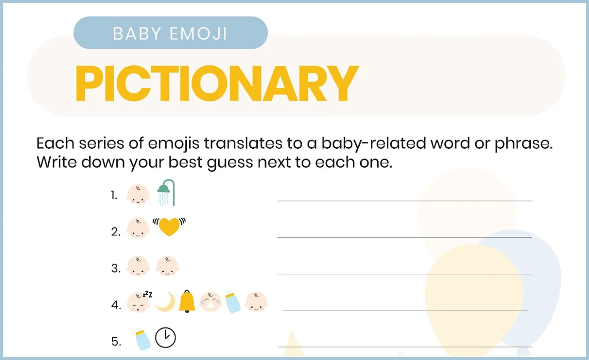 wbs game printable emoji pictionary | WebBabyShower