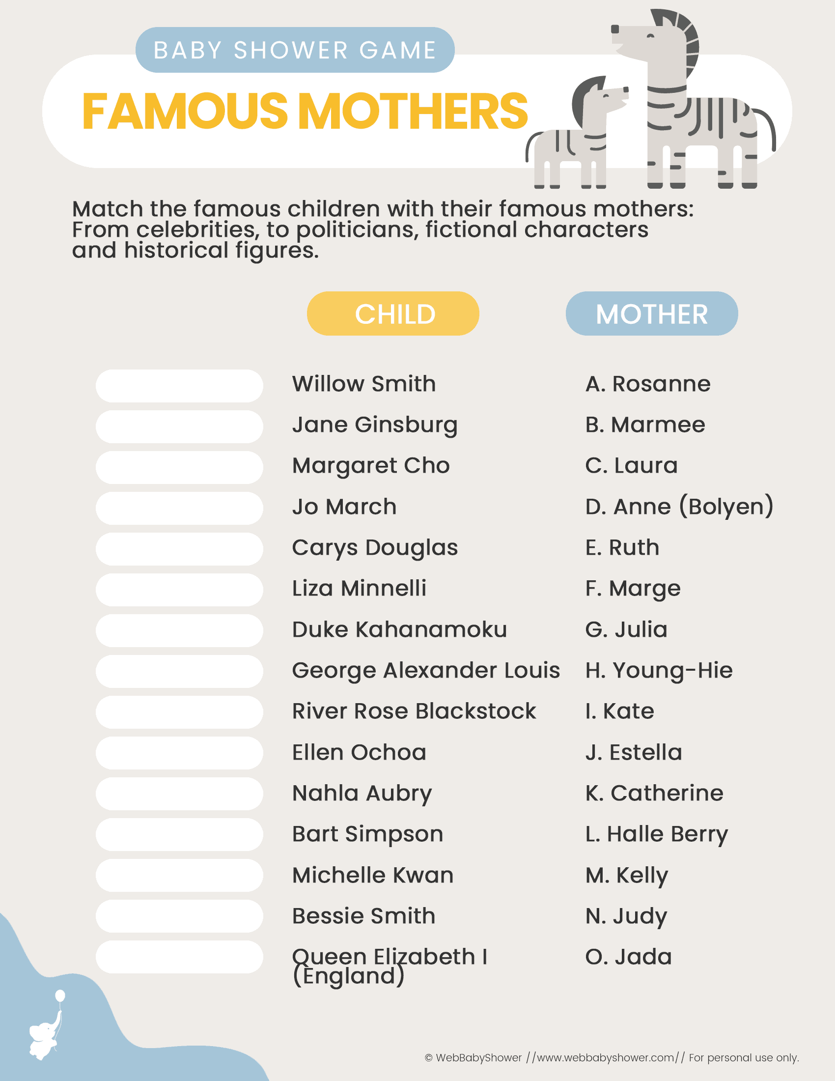 webbabyshower game famous mothers