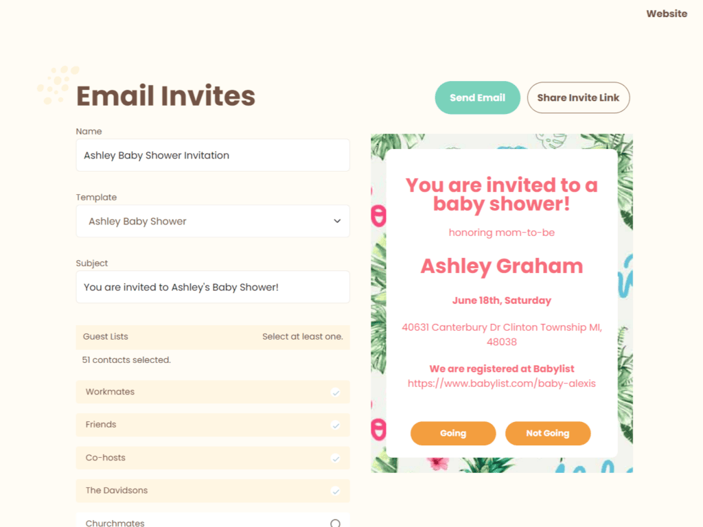 wbs baby shower website template